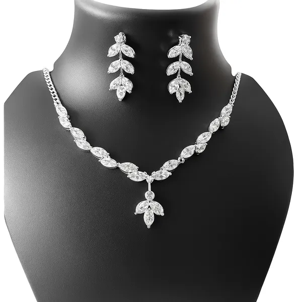 Silver-Tone_Leaf_Design_Necklace_And_Earrings_Set_for_Women