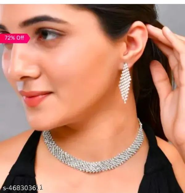 Silver_Tone_Necklace_And_Earrings_Set_for_Women