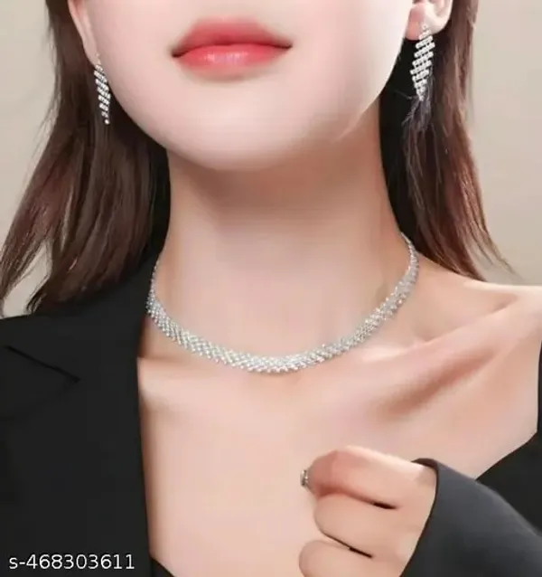 Silver_Tone_Necklace_And_Earrings_Set_for_Women