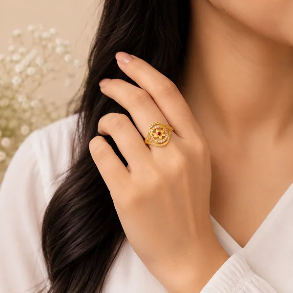 Gold_Tone_Openwork_Red_Stone_Statement_Ring_For_Women