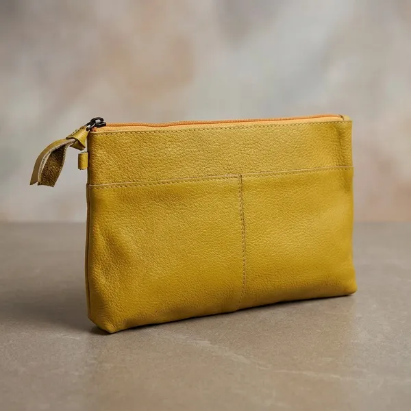 Yellow_Leather_Cosmetic_Pouch_For_Women