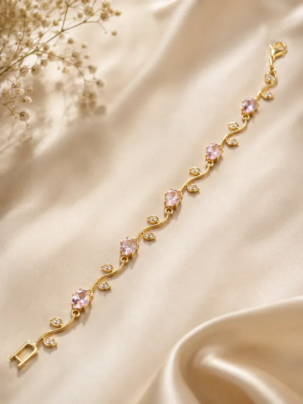 Gold-Toned_Pink_Stone_Bracelet_for_Women