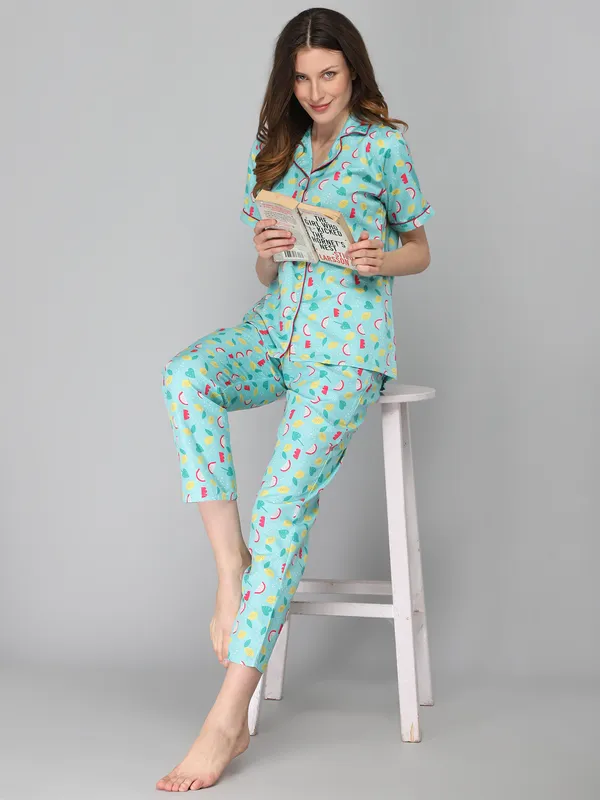 Turquoise_Cotton_Night_Dress_For_Womem