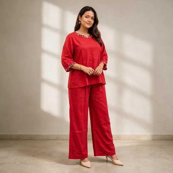 Red_Pure_Linen_Cordset_with_Flower_Embroidery