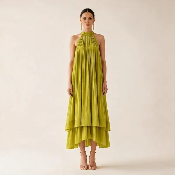 Lime_Green_Pleated_Halter_Neck_Maxi_Dress_For_Women