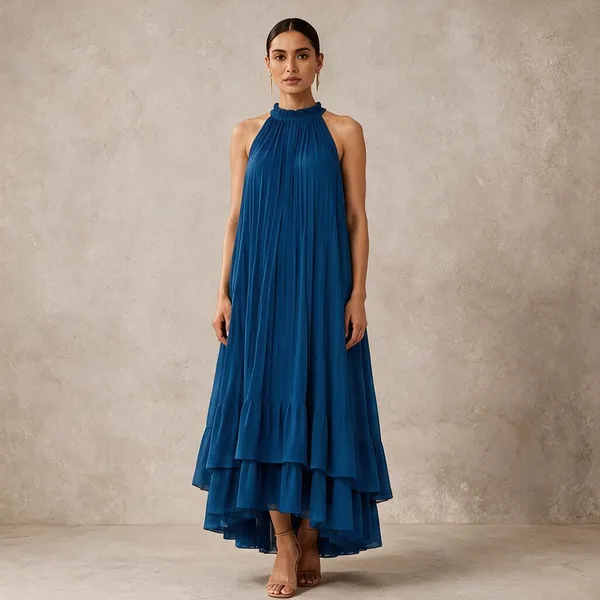 Blue_Pleated_Halter_Neck_Maxi_Dress_For_Women
