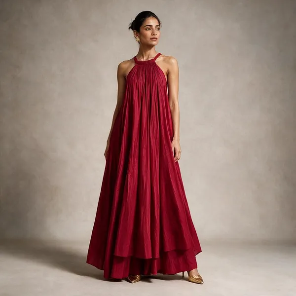 Red_Pleated_Halter_Neck_Maxi_Dress_For_Women