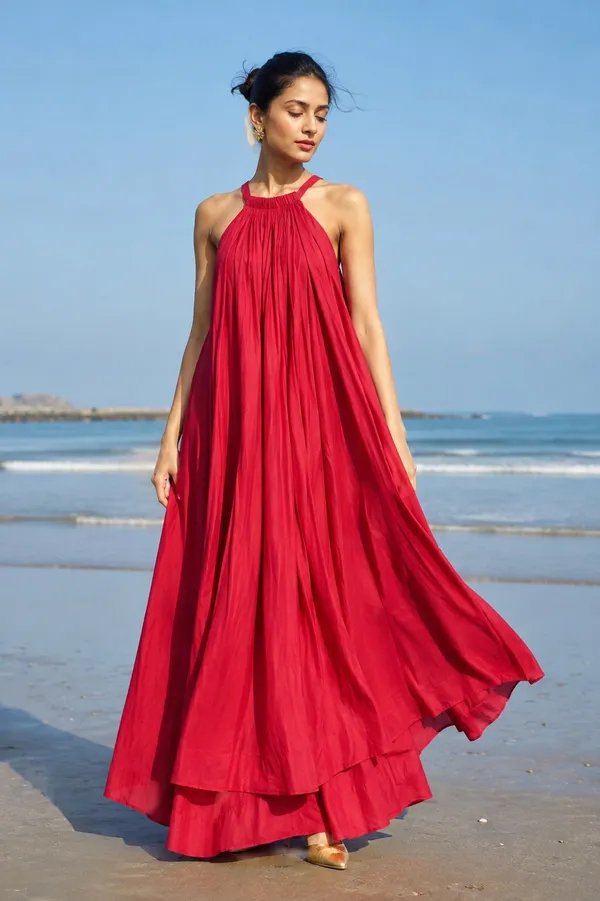 Red_Pleated_Halter_Neck_Maxi_Dress_For_Women