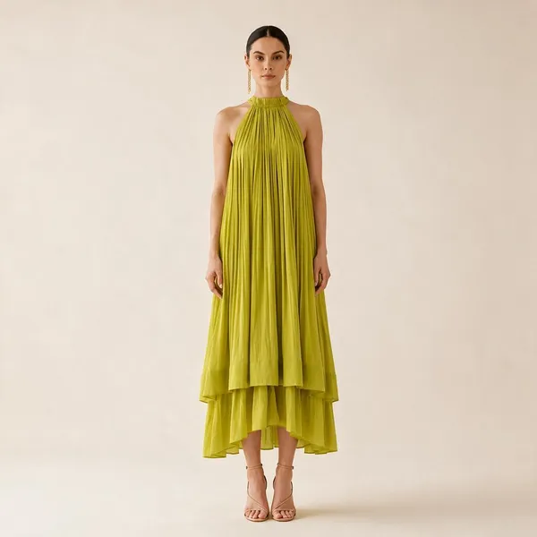Lime_Green_Pleated_Halter_Neck_Maxi_Dress_For_Women