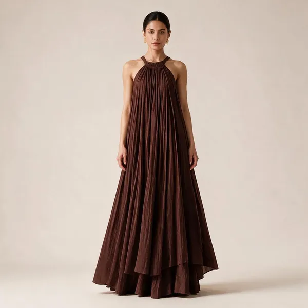 Brown_Pleated_Halter_Neck_Maxi_Dress_For_Women