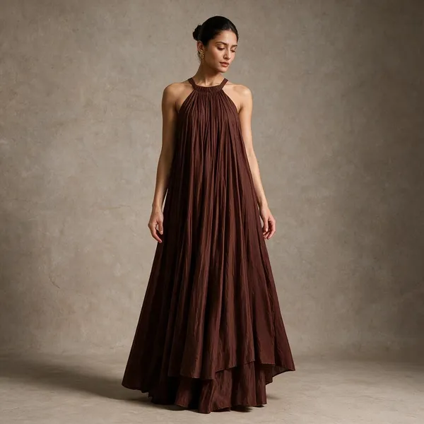 Brown_Pleated_Halter_Neck_Maxi_Dress_For_Women