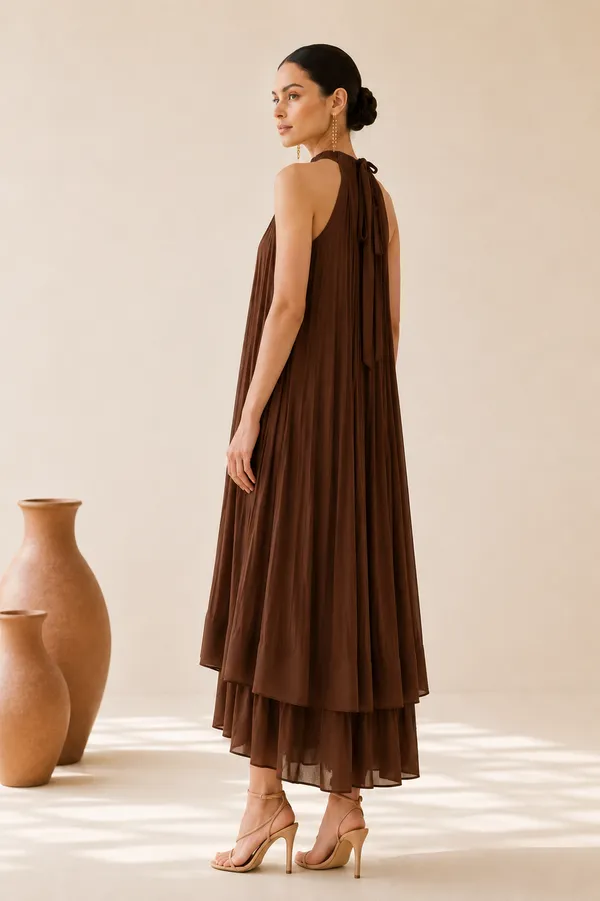 Brown_Pleated_Halter_Neck_Maxi_Dress_For_Women