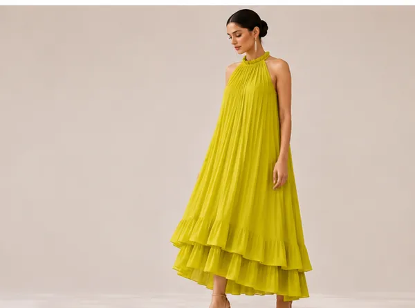 Mustard_Yellow_Pleated_Halter_Neck_Maxi_Dress_For_Women