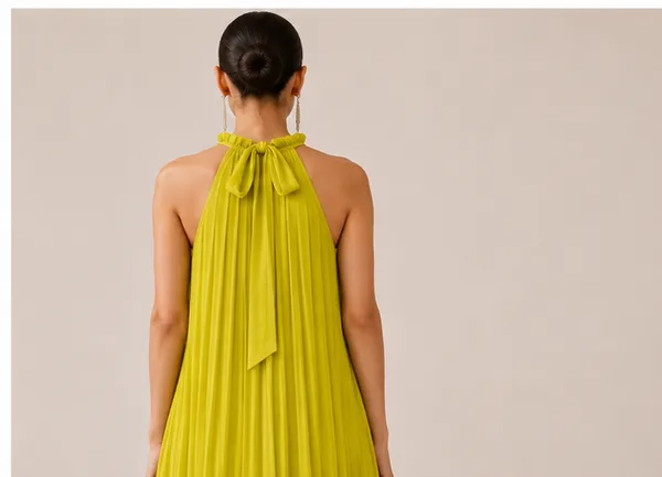 Mustard_Yellow_Pleated_Halter_Neck_Maxi_Dress_For_Women