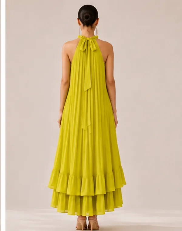Mustard_Yellow_Pleated_Halter_Neck_Maxi_Dress_For_Women