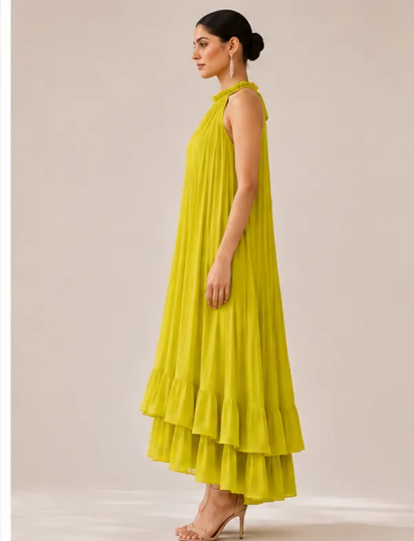Mustard_Yellow_Pleated_Halter_Neck_Maxi_Dress_For_Women