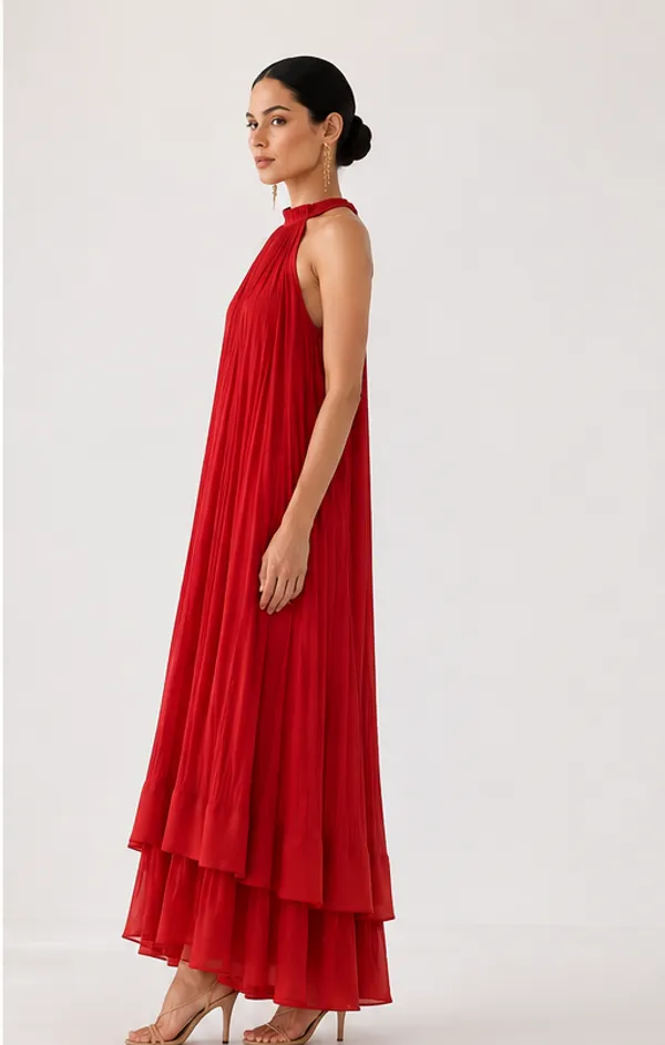 Red_Pleated_Halter_Neck_Maxi_Dress_For_Women