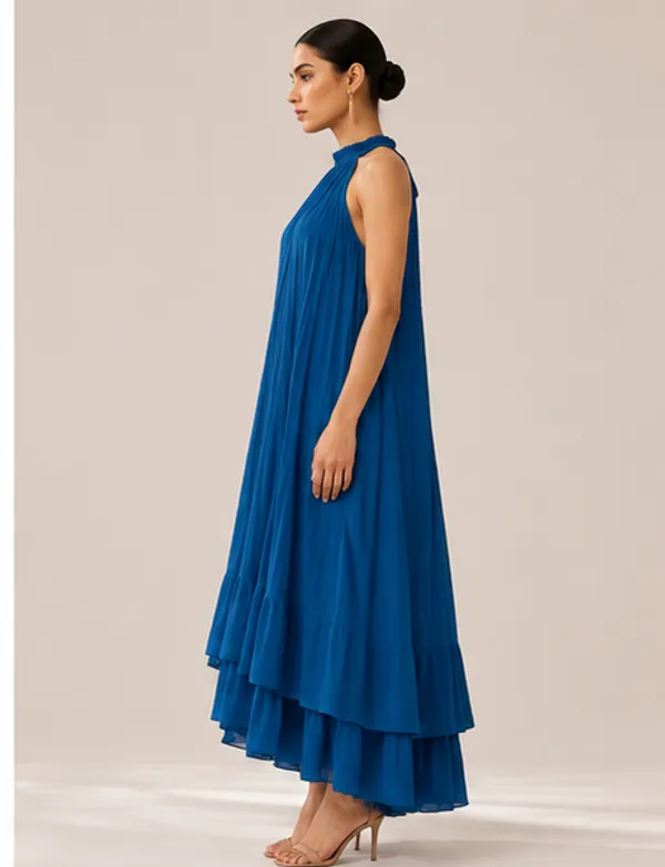Blue_Pleated_Halter_Neck_Maxi_Dress_For_Women