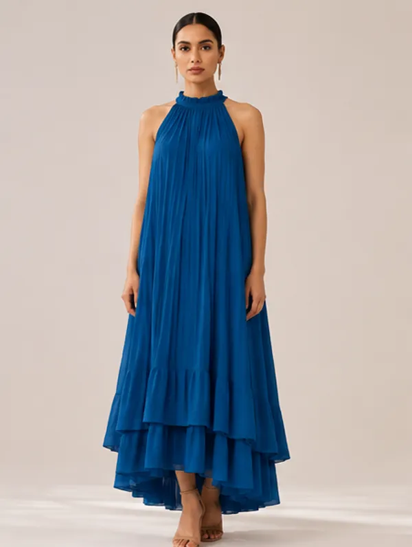 Blue_Pleated_Halter_Neck_Maxi_Dress_For_Women