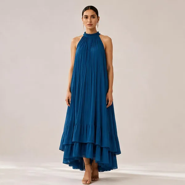 Blue_Pleated_Halter_Neck_Maxi_Dress_For_Women