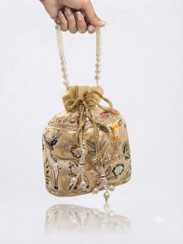 Golden_Polyester_Potli_Hand_Bag_For__Women