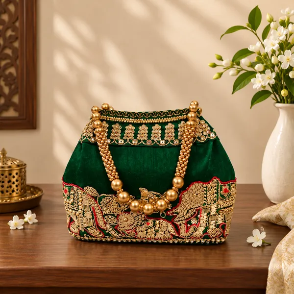 Green_Polyester_Potli_Hand_Bag_For__Women