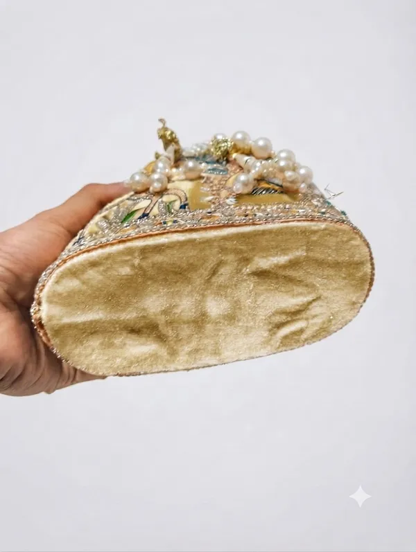Golden_Polyester_Potli_Hand_Bag_For__Women