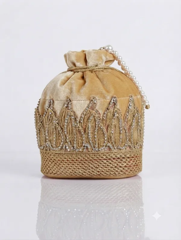 Golden_Polyester_Potli_Hand_Bag_For__Women