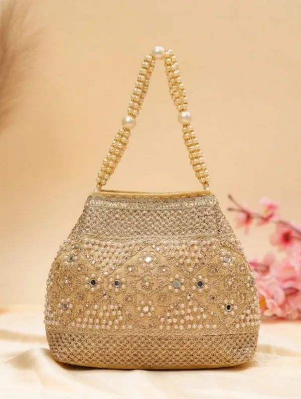 Golden_Polyester_Potli_Hand_Bag_For__Women