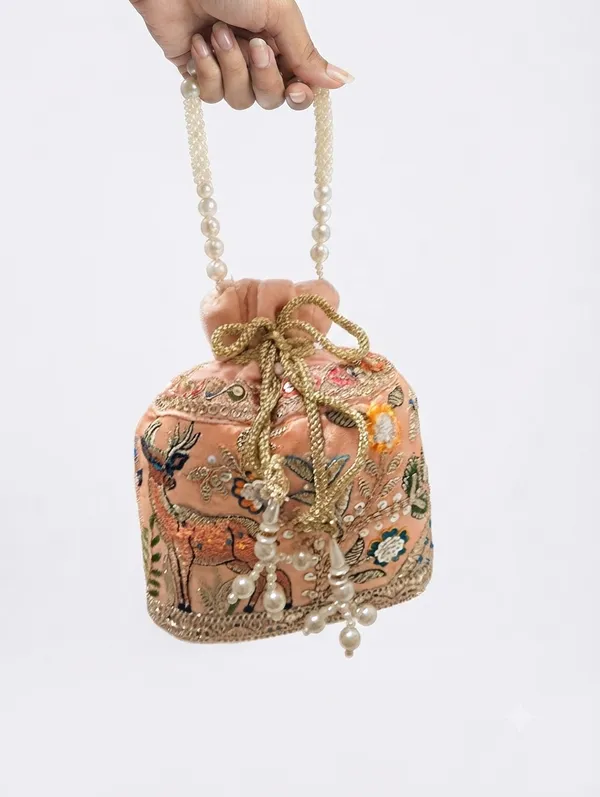 Peach_Polyester_Potli_Hand_Bag_For__Women