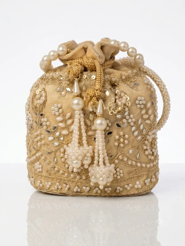 Golden_Polyester_Potli_Hand_Bag_For__Women