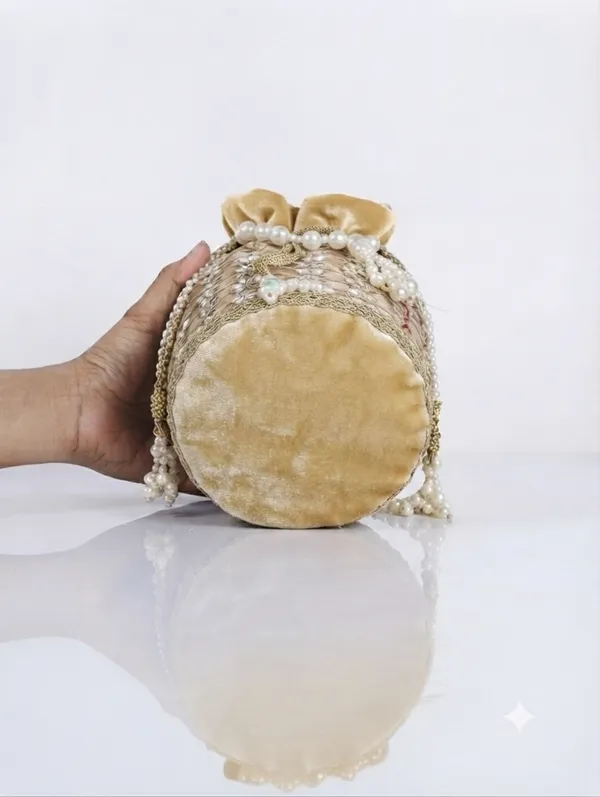Golden_Polyester_Potli_Hand_Bag_For__Women