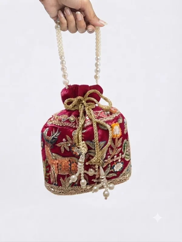 Red_Polyester_Potli_Hand_Bag_For__Women