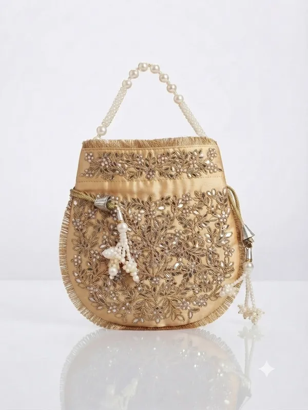 Golden_Polyester_Potli_Hand_Bag_For__Women