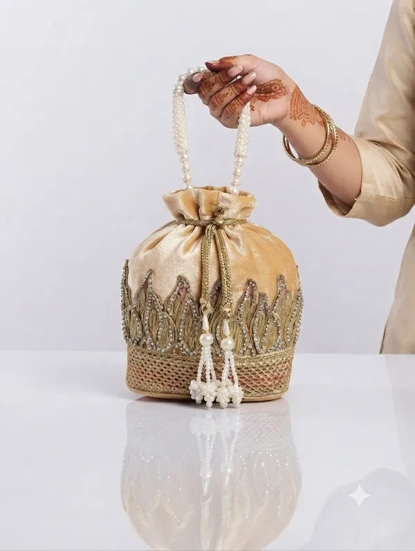 Golden_Polyester_Potli_Hand_Bag_For__Women