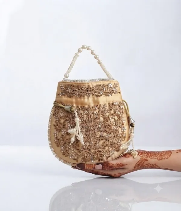 Golden_Polyester_Potli_Hand_Bag_For__Women