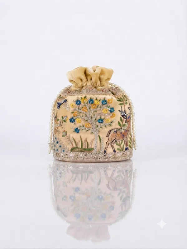 Golden_Polyester_Potli_Hand_Bag_For__Women