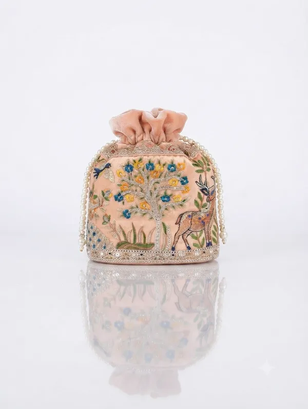 Golden_Polyester_Potli_Hand_Bag_For__Women