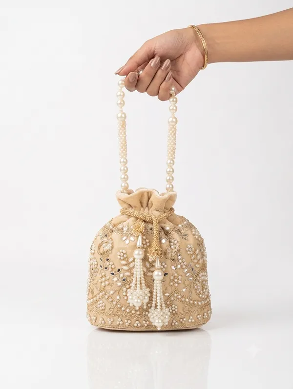 Golden_Polyester_Potli_Hand_Bag_For__Women