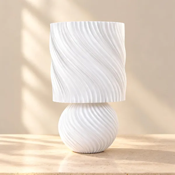 White_Wavy_Textured_Cylindrical_Table_Lamp