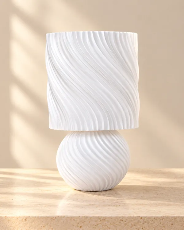White_Wavy_Textured_Cylindrical_Table_Lamp