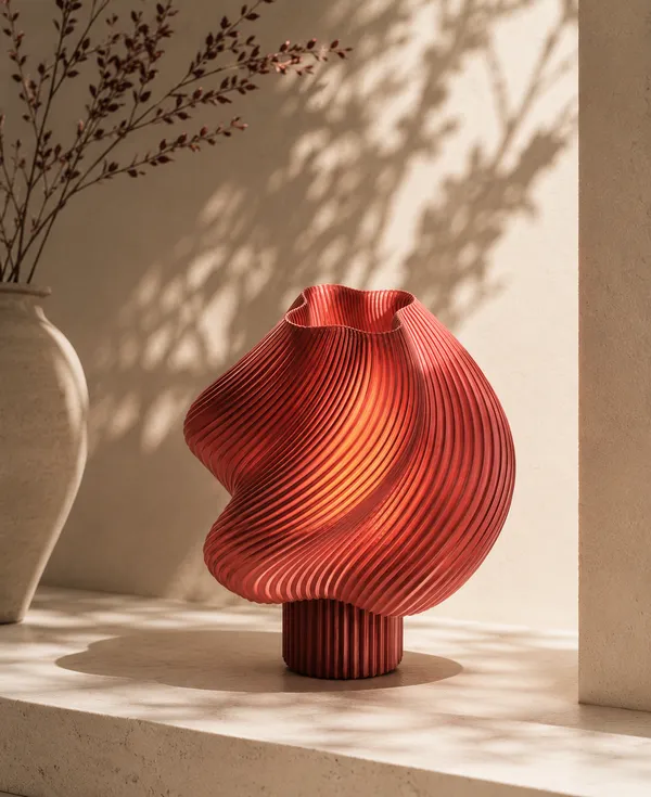 Red_Sculptural_Ribbed_Decorative_Vase