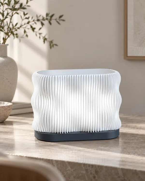 White_Blue_Ribbed_Sculptural_Glow_Table_Lamp