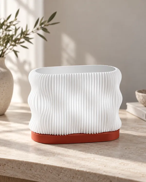 White_Maroon_Ribbed_Sculptural_Glow_Table_Lamp