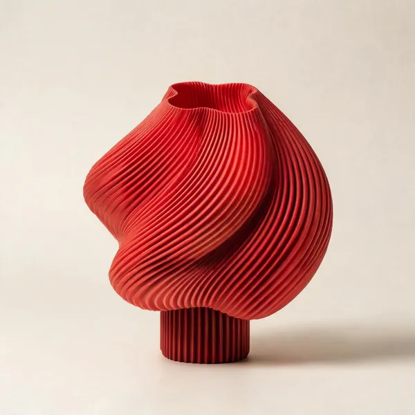 Red_Sculptural_Ribbed_Decorative_Vase