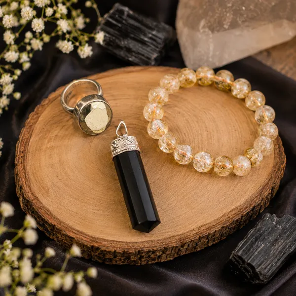 Krystalsnmore_Black_Tourmaline_Pendant,_Pyrite_Ring_and_Citrine_Bracelet_Combo
