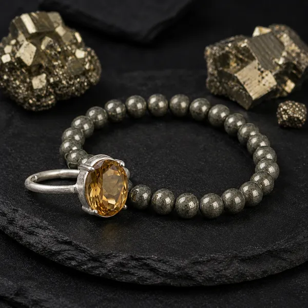Krystalsnmore_Citrine_Ring_and_Pyrite_Bracelet_Combo