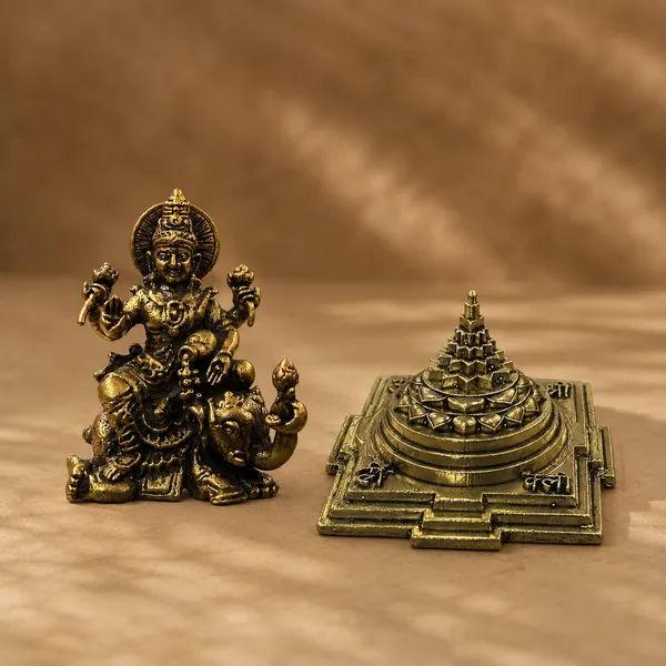 Krystalsnmore_Gajlaxmi_Miniature_and_Bronze_Shree_Yantra_Combo