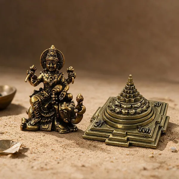 Krystalsnmore_Gajlaxmi_Miniature_and_Bronze_Shree_Yantra_Combo