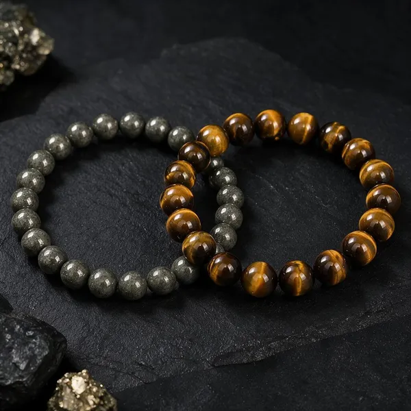 Krystalsnmore_Tiger's_Eye,_Pyrite_Bracelet_and_Pyrite_Turtle_Combo